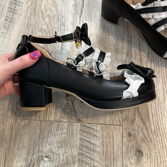 Oxfords Bow Beaded Buckle Sweet Lolita Girl Chunky Heel Round Toe Mary Jane - Picture 4 of 9
